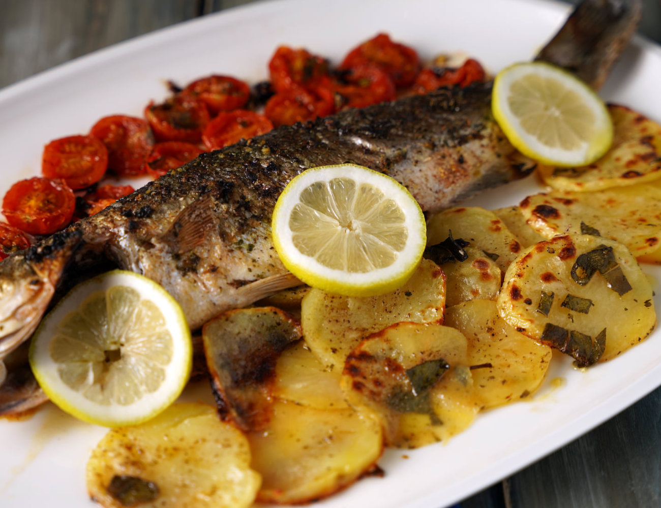 Baked Sea Bass Recipe with Oven Roasted Potatoes